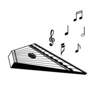 Gusli and notes, melody, folk musical instrument. illustration. All objects are hand-drawn in black in . Suitable for printing on invitations, posters, tickets vector