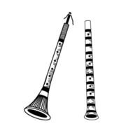 Wind instruments. Pipes and flutes hand-drawn in black . Folk musical instruments. Suitable for printing on cards, invitations, posters. International Music Day vector