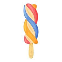 Ice cream on stick. Colorful cold summer dessert with wavy stripes. Frozen juice on stick, fruity popsicle. Hand drawn flat style isolated, cheerful and summery appearance illustration vector