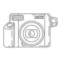 Instant camera device, line art. Photography camera Hand drawn doodle style coloring page. Icon for websites or mobile applications. Flash and lens visible illustration vector