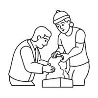 People working Sketch Hand drawn single line art coloring page vector