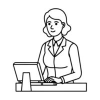 People working Sketch Hand drawn single line art coloring page vector