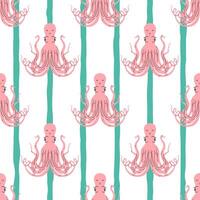 Octopus seamless pattern flat . Cute cartoon style sea and ocean creature, animal. Symmetrical square composition, for print design, wallpaper, wrapping paper or web. vector