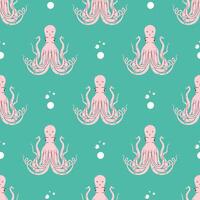 Octopus seamless pattern flat . Cute cartoon style sea and ocean creature, animal. Symmetrical square composition, for print design, wallpaper, wrapping paper or web. vector