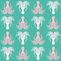 Octopus seamless pattern flat . Cute cartoon style sea and ocean creatures, animals. Symmetrical square composition, for print design, wallpaper, wrapping paper or web. vector