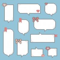 collection set of retro game 8bit pixel speech bubble balloon pink color vector