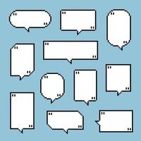 collection set of retro game 8bit pixel speech bubble balloon black and white color with quotation marks vector