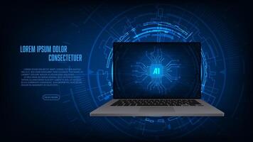 AI chip on a laptop monitor. Abstract digital technology innovation background. vector