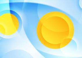 Blue waves and yellow glossy circles abstract geometric background vector
