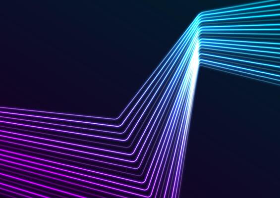 Blue ultraviolet neon curved lines abstract futuristic geometric background