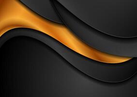 Black and shiny golden waves abstract corporate background vector