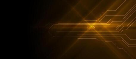 Glowing orange abstract tech background with circuit board lines vector