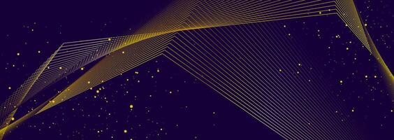 Golden curved lines and shiny particles abstract geometric background vector