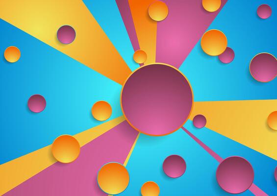 Colorful rays and circles abstract tech geometric background