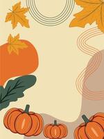 hand drawing abstract background pumpkin and maple leaf with autumn orange, yellow, green color background vector