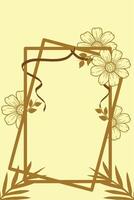 FLORAL RECTANGULAR BORDER FRAME WITH GOLD LINE AND YELLOW BACKGROUND vector
