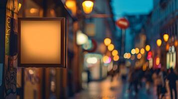 A square sign with a glowing background on a European street photo