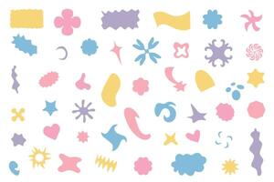Retro futuristic design elements. Creative collage in Y2K style for social networks, cards, clothing printing. Collection of abstract graphic geometric symbols and objects in Y2K style. vector