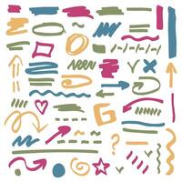 Handmade marker strokes. Marker lines, marker stripes and highlight elements, illustrations of permanent markers vector