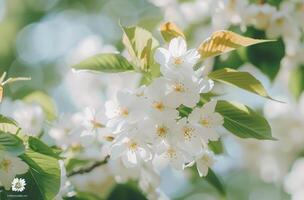 Close-up of white blossoms on a tree branch photo