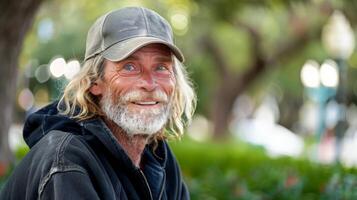 A weathered man smiles with kindness photo