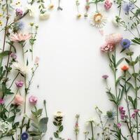 White background with colorful flower frame photo