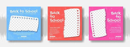 back to school social media post template with torn paper frame vector