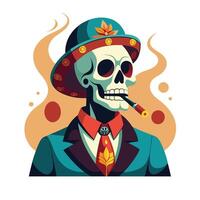 skull with a cigar cartoon illustration vector