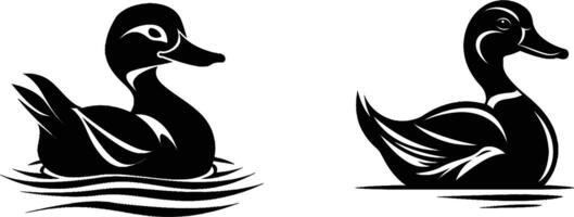 Two Ducks Swimming, Basic, Simple, Minimalist Graphics Isolated on Black and White Background for Artistic Design and Wildlife Themes vector