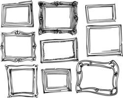 Hand Drawn Doodle Style Rectangular Photo Frame Set, Simple Line Art Illustrations on White Background for Creative Projects vector