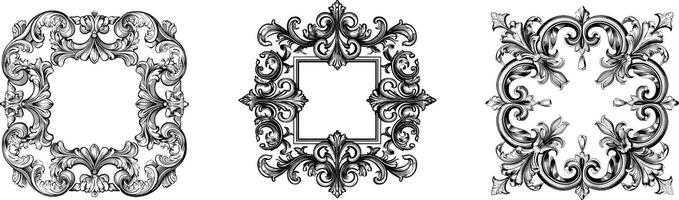 Set of Three Classic Baroque Square Frames, Illustrations with Decorative Style, Perfect for Ornamental Decoration and Design vector