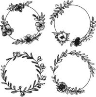 Elegant Black and White Circular Vintage Frame Set with Intricate Floral and Leaf Decorations, Perfect for Classic Design Projects vector