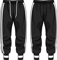 Blank Black Sweatpants Template on White Background, Front and Back Views, vector