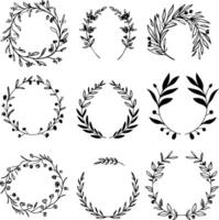Hand-Drawn Wreaths, Laurel Lines, and Ornamental Elements Illustration, Simple, Minimalist Flat Style Clip Art Set on White Background vector
