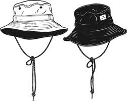 Black Bucket Hat with String Stopper on White Background vector