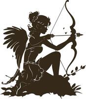 silhouette of a cupid with bow and arrow vector
