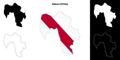 Sakura, Chiba outline map set vector