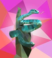 illustration with Red snake in poly art style. 2025 Chinese new year symbol, isolated sign element, apparel print design. polygonal illustration of flexible colorful snake on tree vector