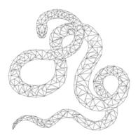 Abstract . polygonal style snake, geometric figure, long light snake. 2025 symbol zodiac Chinese year. Poly art figure animal isolated element on white background bw vector