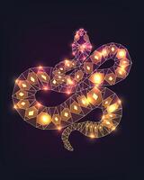 Cobra. polygonal illustration isolated on black background. Low Poly art yellow light neon snake 2025 symbol, reptile stylish modern animal design for web, zoo and print clothe or paper. Advertising vector