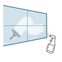 Window cleaning concept, graphics. Cleaning windows with spray and hoarder doodle sketch style illustration. Housework vector