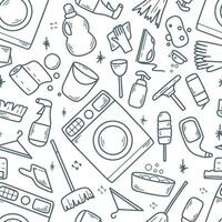 Seamless pattern on the theme of cleaning, doodle sketch style vector