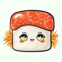 Cute funny Sushi. hand drawn cartoon kawaii character illustration icon. Isolated on green background. Sushi character concept vector