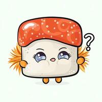 Sushi and question mark. hand drawn cartoon kawaii character illustration icon. Isolated on light green background. Sushi character concept vector