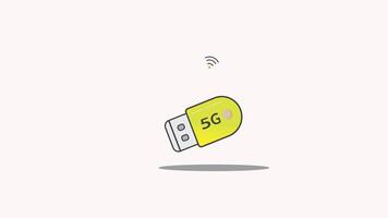 Animated of Close up of a yellow USB drive with a 5G sign, perfect for technology blogs, internet service provider advertisements, and graphic design projects. video