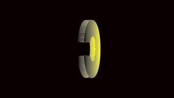 Yellow 3D letter C on a black background suitable for graphic design projects, educational materials, typography art, and branding purposes. video