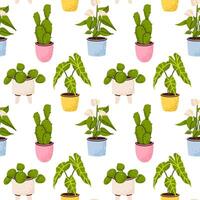 Seamless pattern of plants in pots vector