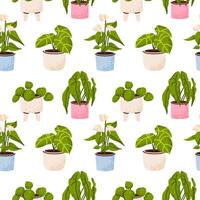 Seamless pattern of plants in pots vector