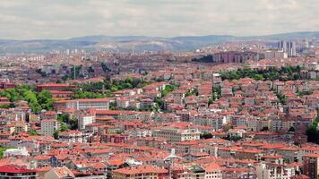 Panoramic view captures expansive cityscape of Ankara. Drone footage showcases Ankara's skyline and urban layout. highlights architectural features within Ankara's vibrant landscape video