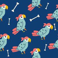 Parrot pirate character seamless pattern in flat design vector